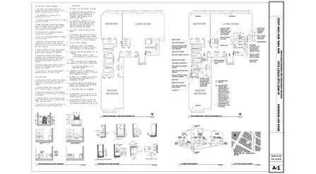 Single Sheet Construction Document for NYC apartment renovation.